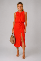 Nikki - Halter Neck Slit Midi Dress