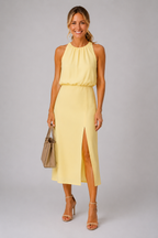 Nikki - Halter Neck Slit Midi Dress
