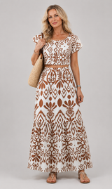 Numan - Flutter Sleeve Printed Maxi Dress