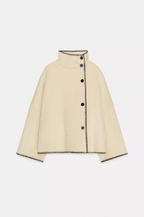 Front view of the Olivia blanket stitch boxy jacket in Cream