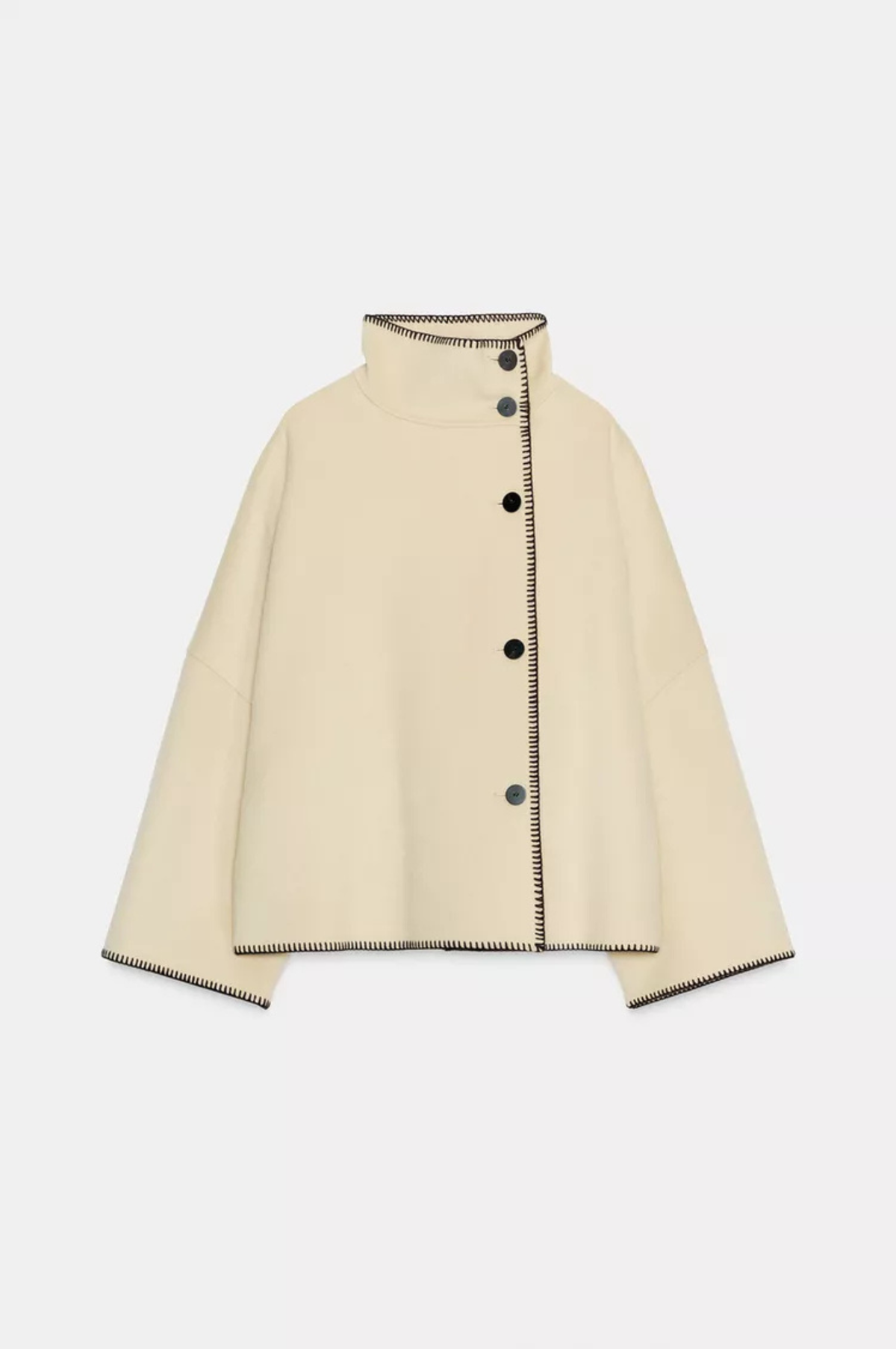 Front view of the Olivia blanket stitch boxy jacket in Cream