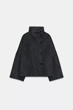 Front view of the Olivia blanket stitch boxy jacket in Dark Grey