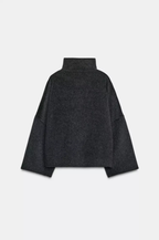 Back view of the Olivia blanket stitch boxy jacket in Dark Grey laid flat