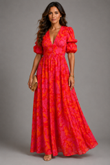 Olvera - Floral Puff Sleeve Maxi Dress