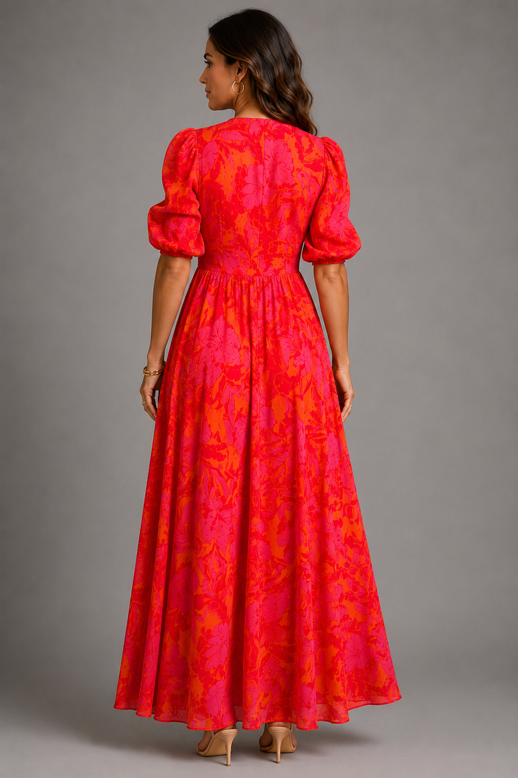 Olvera - Floral Puff Sleeve Maxi Dress