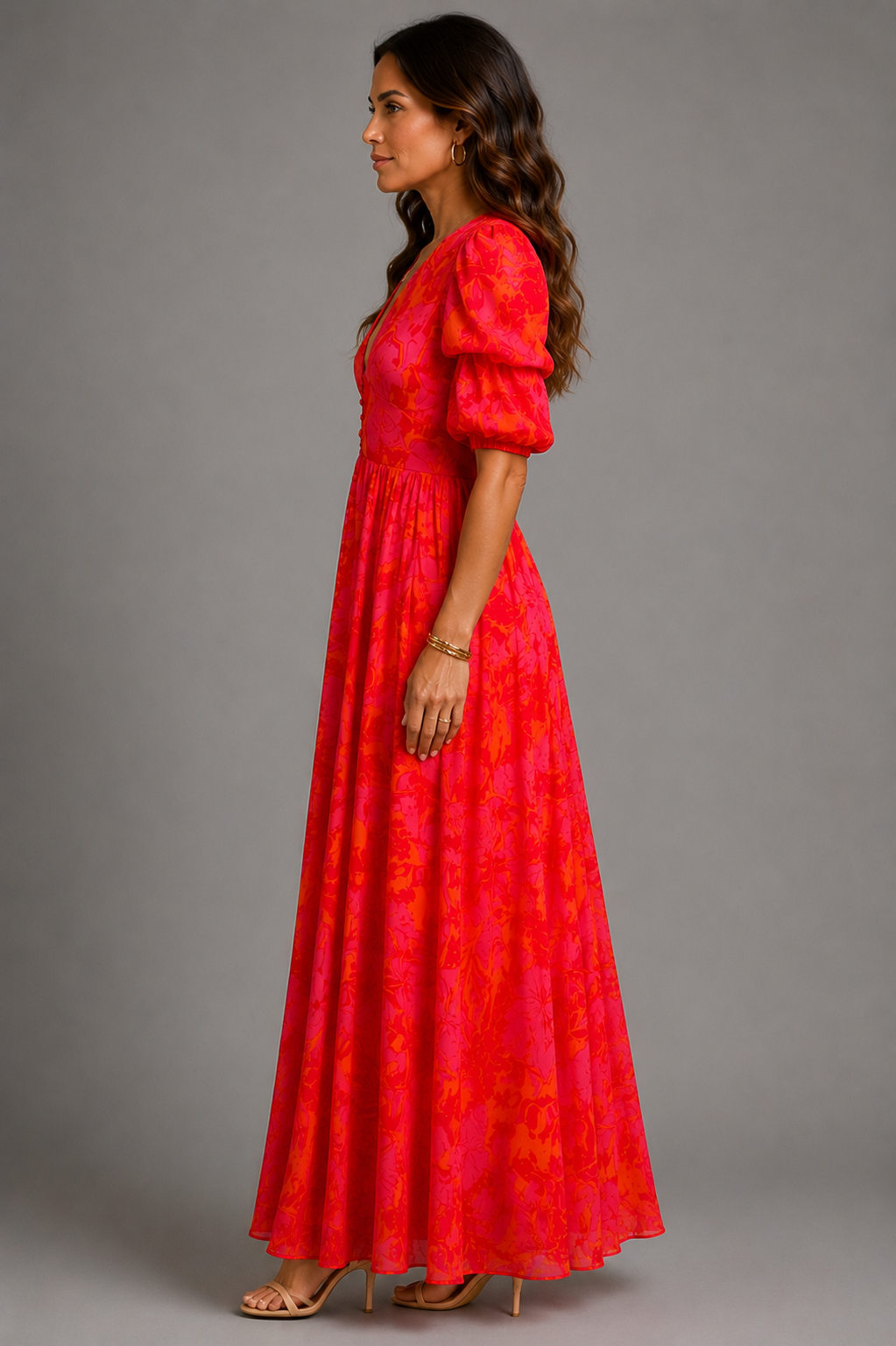 Olvera - Floral Puff Sleeve Maxi Dress