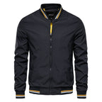 Ray - Classic Striped-Trim Bomber Jacket in Black