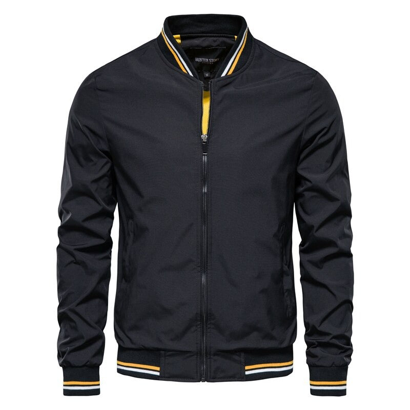 Ray - Classic Striped-Trim Bomber Jacket in Black