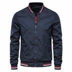 Ray - Classic Striped-Trim Bomber Jacket in Navy