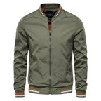 Ray - Classic Striped-Trim Bomber Jacket in Army Green