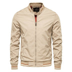 Ray - Classic Striped-Trim Bomber Jacket in Beige