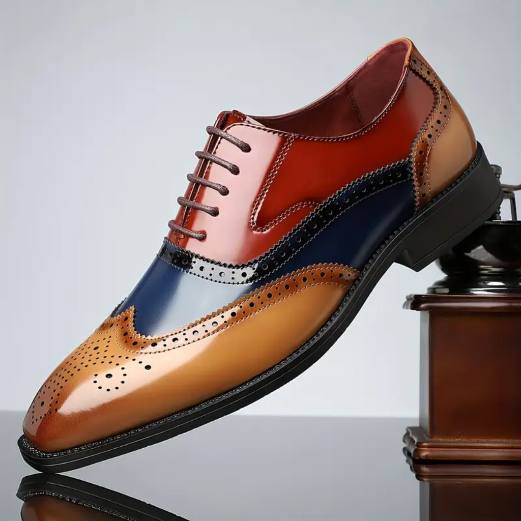 Reginald classic wingtip brogue in Tan Multi, side view