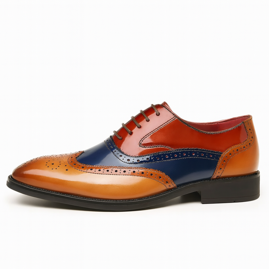 Reginald classic wingtip brogue in Tan Multi on a white background