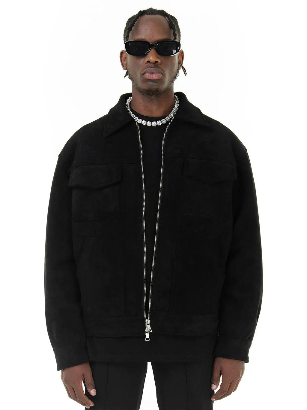Rex - Oversized Suede Jacket in Black
