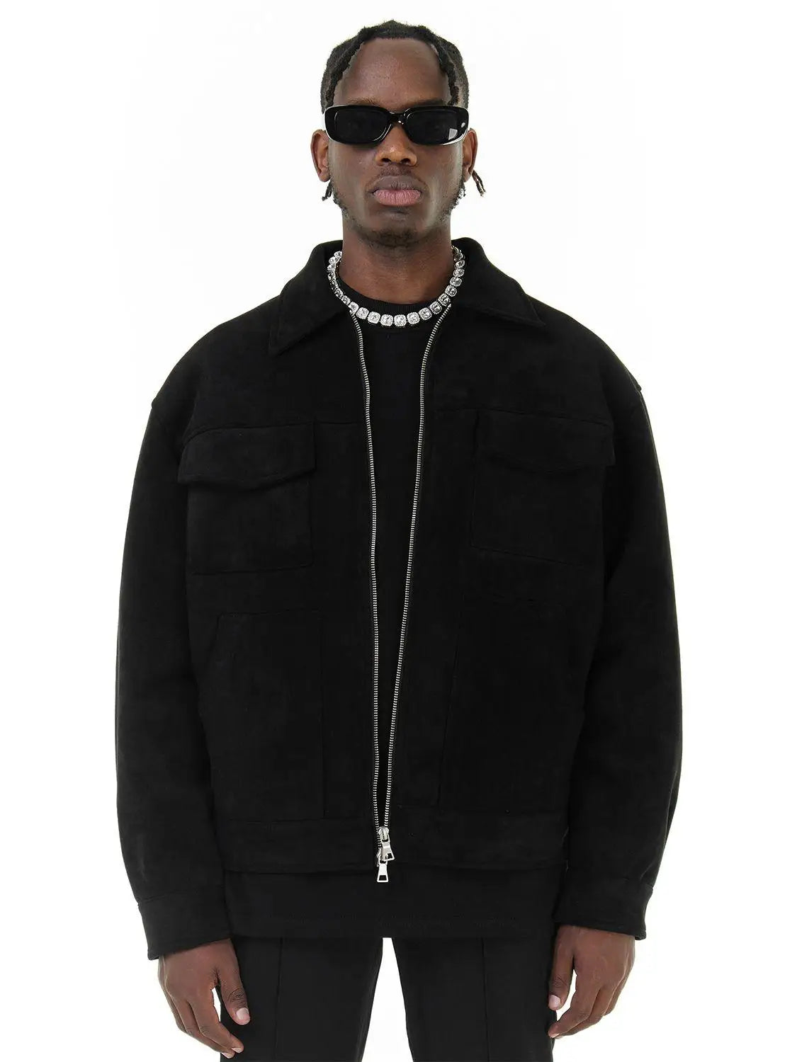 Rex - Oversized Suede Jacket in Black