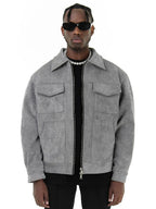 Rex - Oversized Suede Jacket in Gray