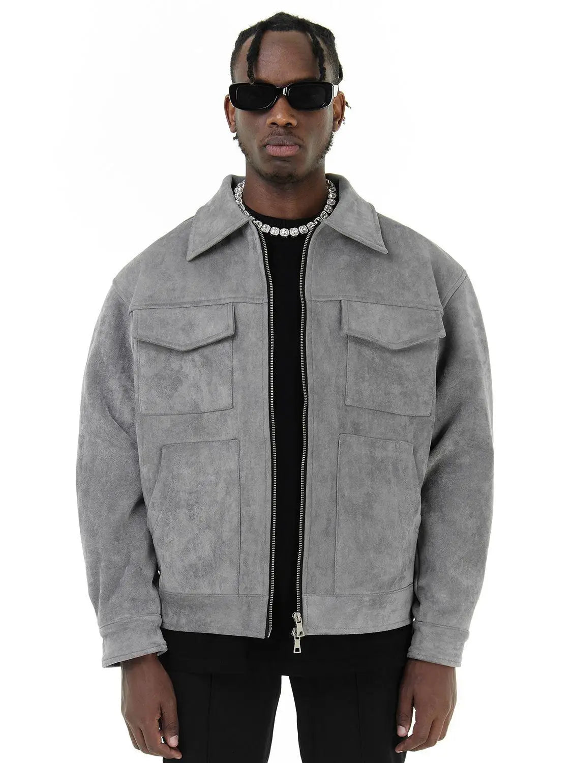 Rex - Oversized Suede Jacket in Gray