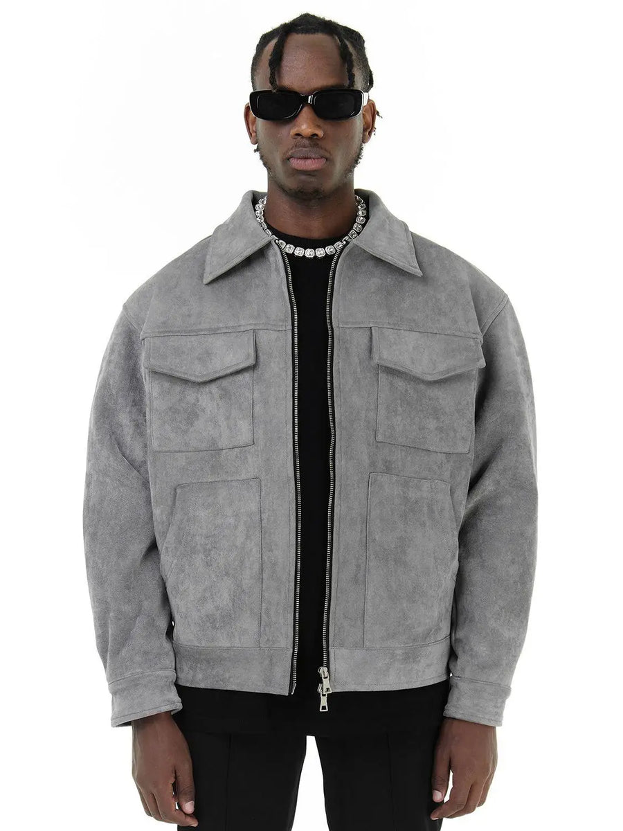 Rex - Oversized Suede Jacket in Gray