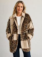 Rosalie fleece jacket in Leopard print on a 40+ model