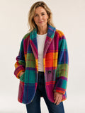 Rosalie plaid fleece jacket in Magenta Multi on a 40+ model