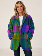 Rosalie plaid fleece jacket in Violet Multi on a 40+ model