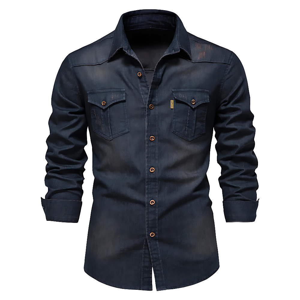 Roy - Denim Work Shirt in Dark Blue