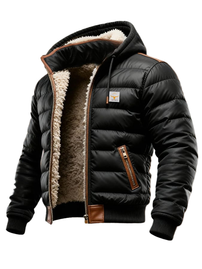 Sam - Sherpa-Lined Hooded Puffer Jacket in Black