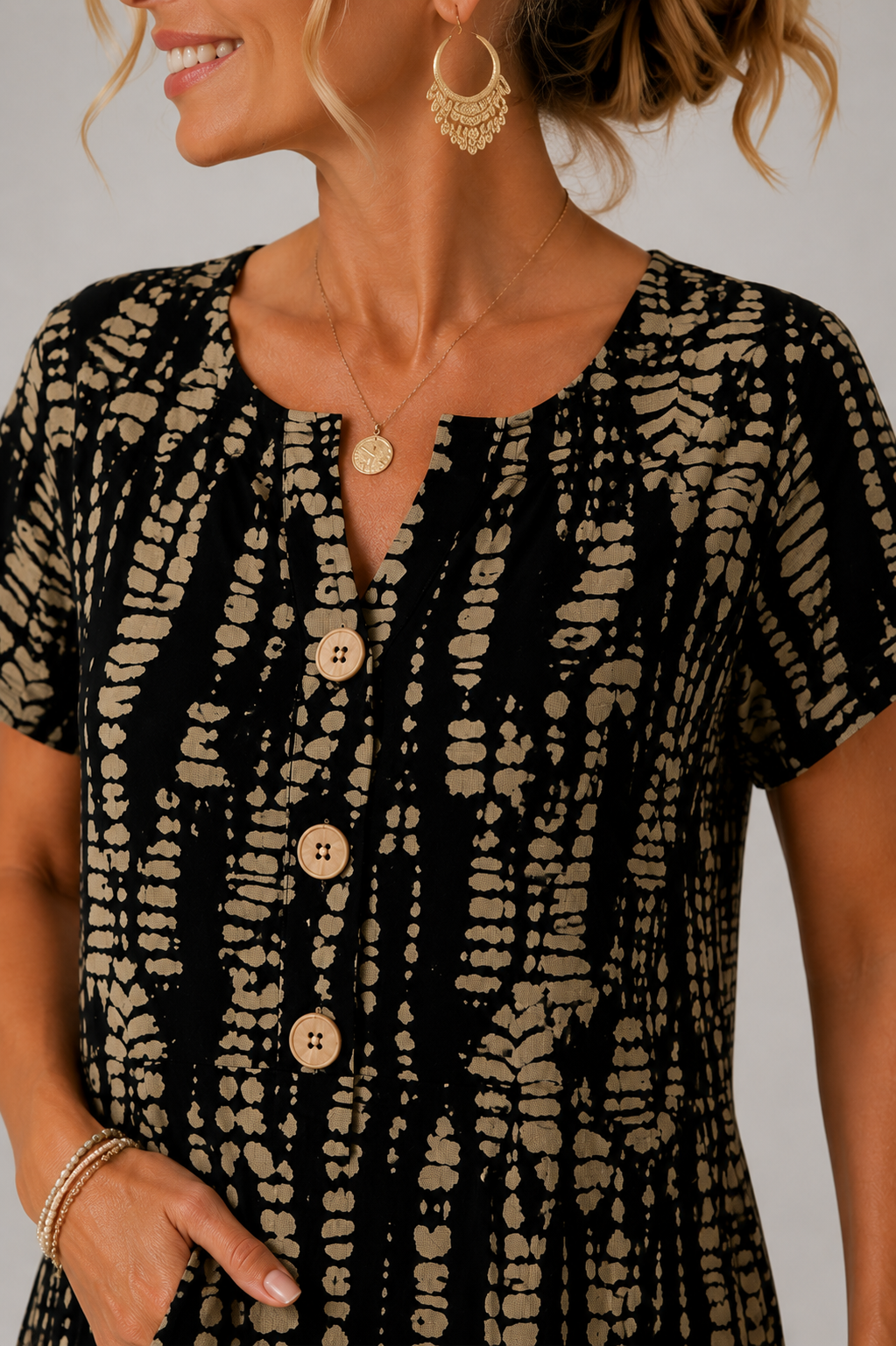 Santorini - Printed Short-Sleeve A-Line Dress
