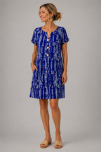 Santorini - Printed Short-Sleeve A-Line Dress