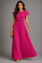 Selena - Pleated Flutter Sleeve Maxi Dress