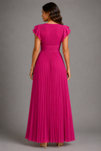 Selena - Pleated Flutter Sleeve Maxi Dress