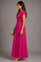 Selena - Pleated Flutter Sleeve Maxi Dress