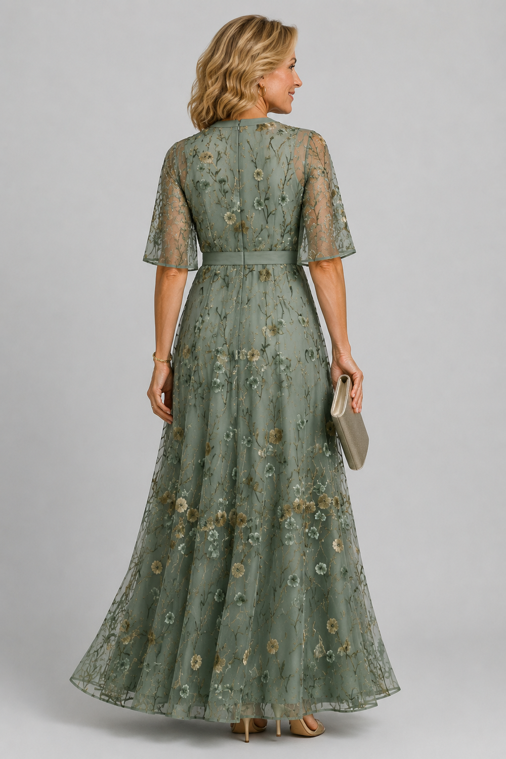 Selora - Floral Flutter Sleeve Maxi Dress