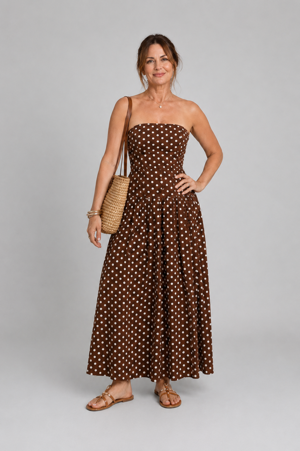 Sorien - Polka Dot Strapless Maxi Dress