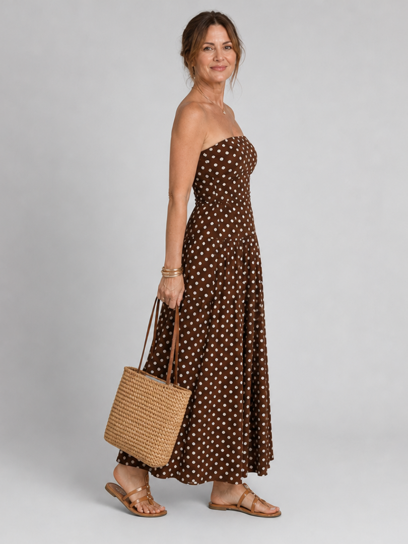 Sorien - Polka Dot Strapless Maxi Dress