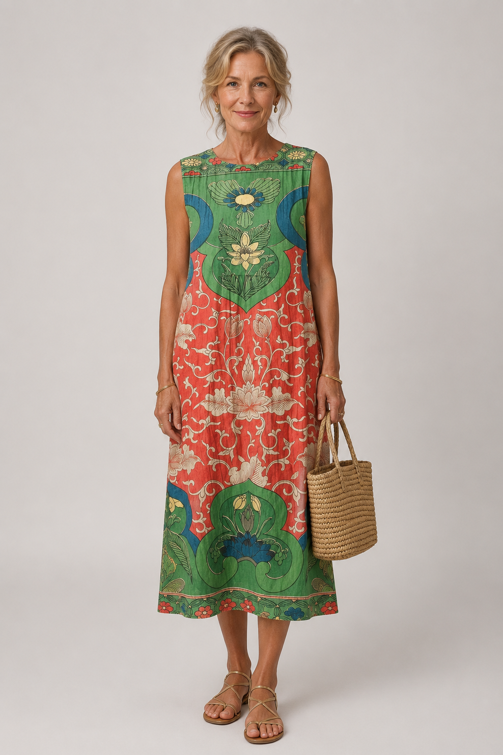 Vera - Sleeveless Bohemian Print Midi Dress