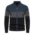 Vern - Colorblock Full-Zip Cardigan in Steel Blue