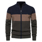 Vern - Colorblock Full-Zip Cardigan in Navy Tan