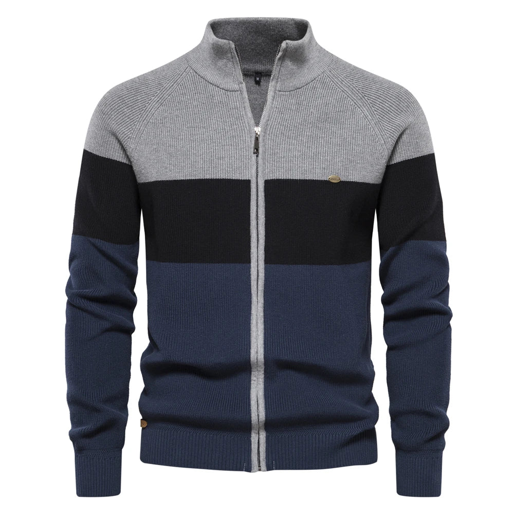 Vern - Colorblock Full-Zip Cardigan in Gray