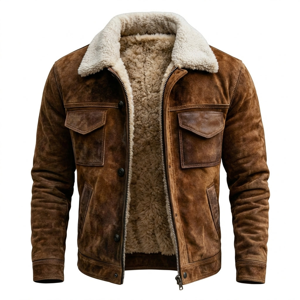 Wade - Sherpa-Lined Vegan Leather Trucker Jacket
