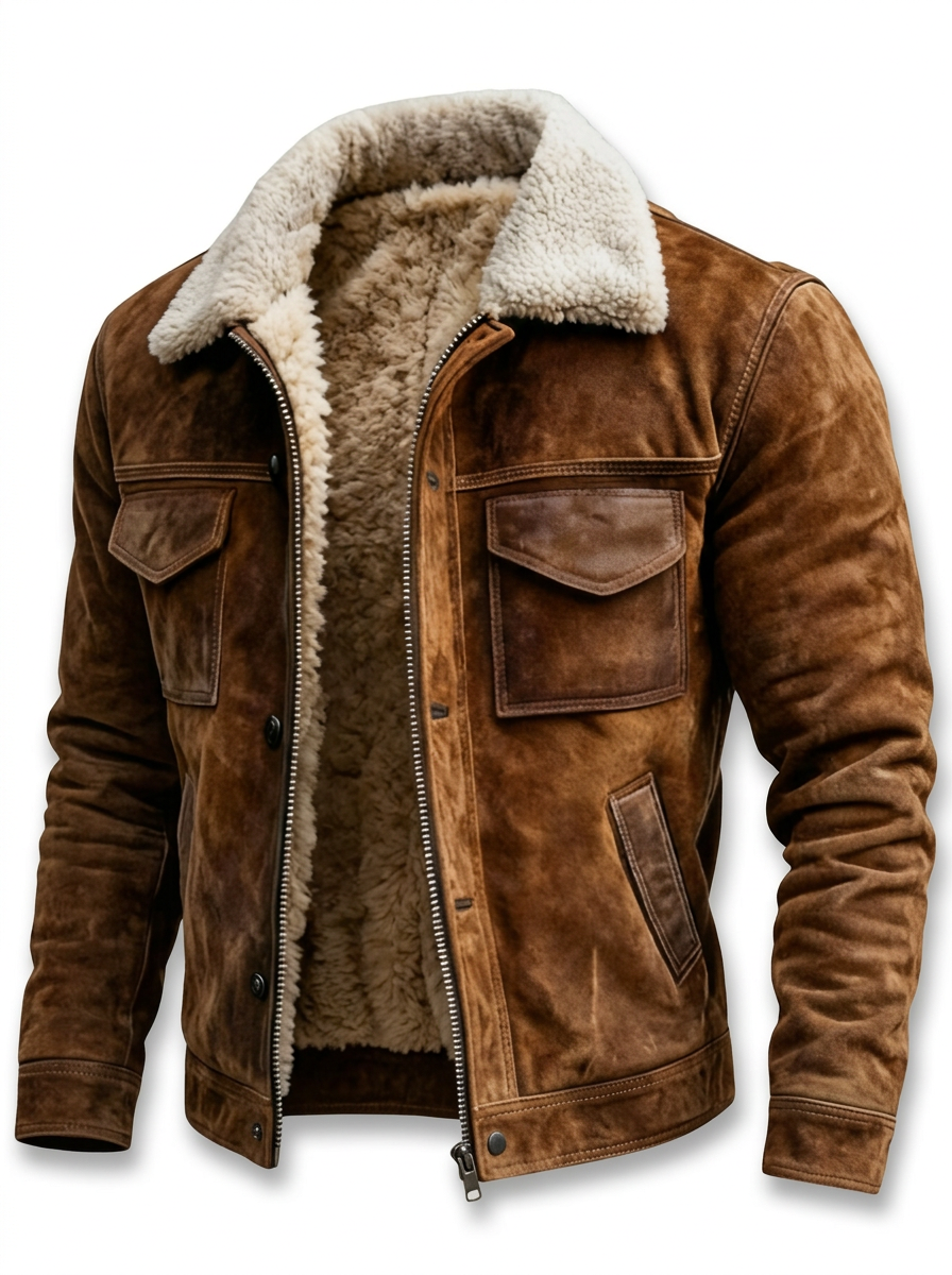 Wade - Sherpa-Lined Vegan Leather Trucker Jacket