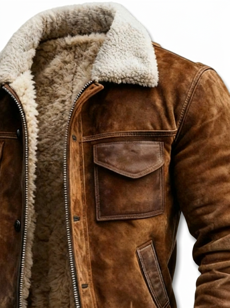 Wade - Sherpa-Lined Vegan Leather Trucker Jacket