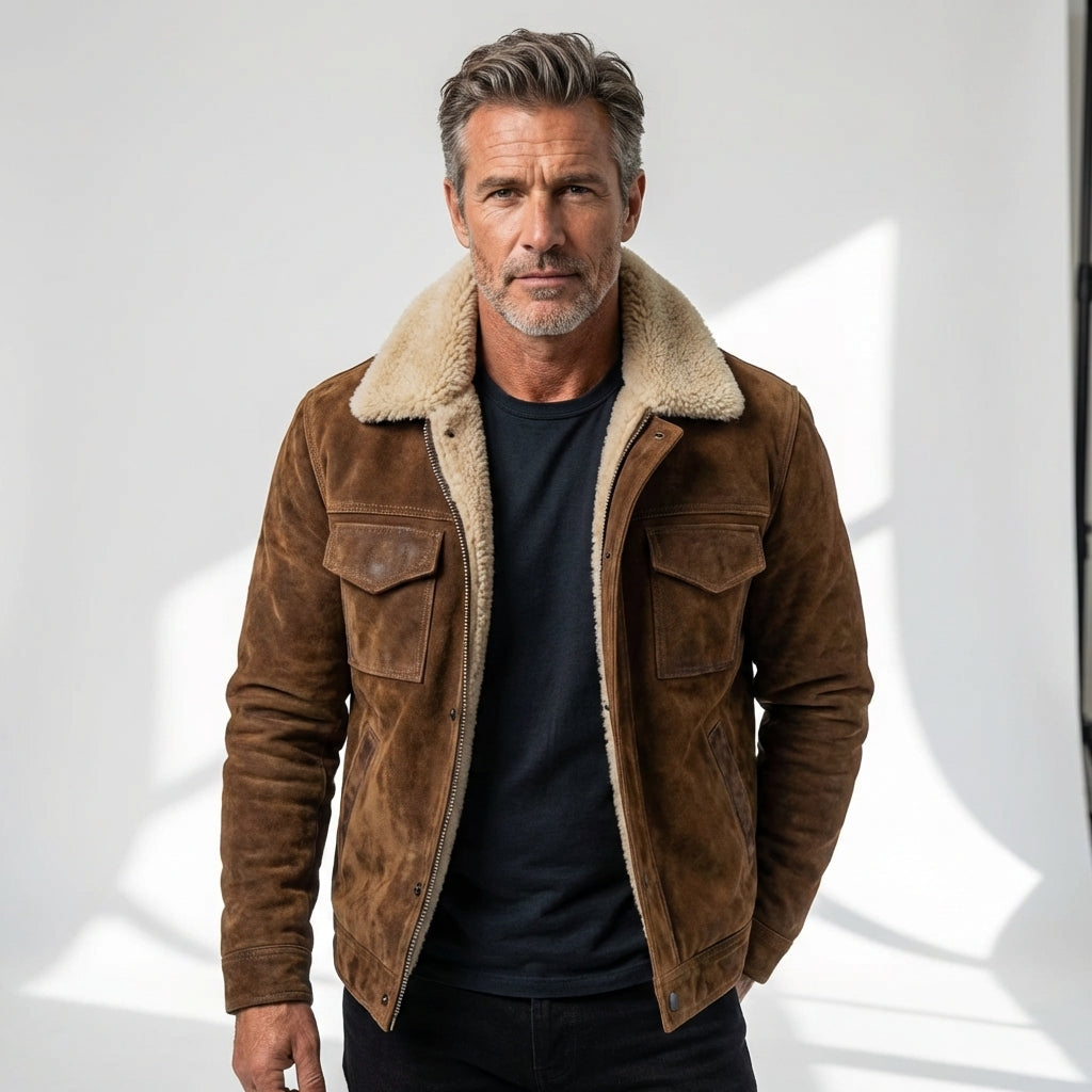 Wade - Sherpa-Lined Vegan Leather Trucker Jacket