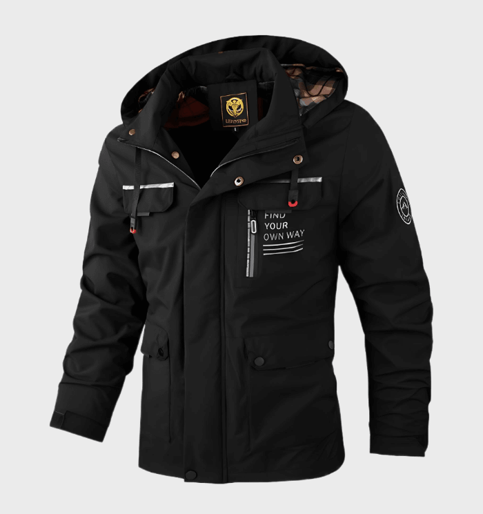 Walker - Hooded Multi-Pocket Jacket in Black