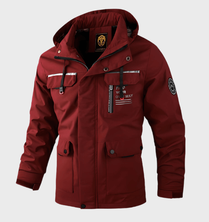 Walker - Hooded Multi-Pocket Jacket in Burgundy