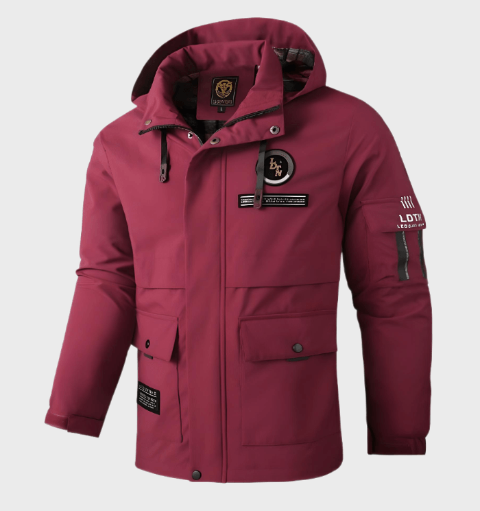 Walker - Hooded Multi-Pocket Jacket in Burgundy (Style B)