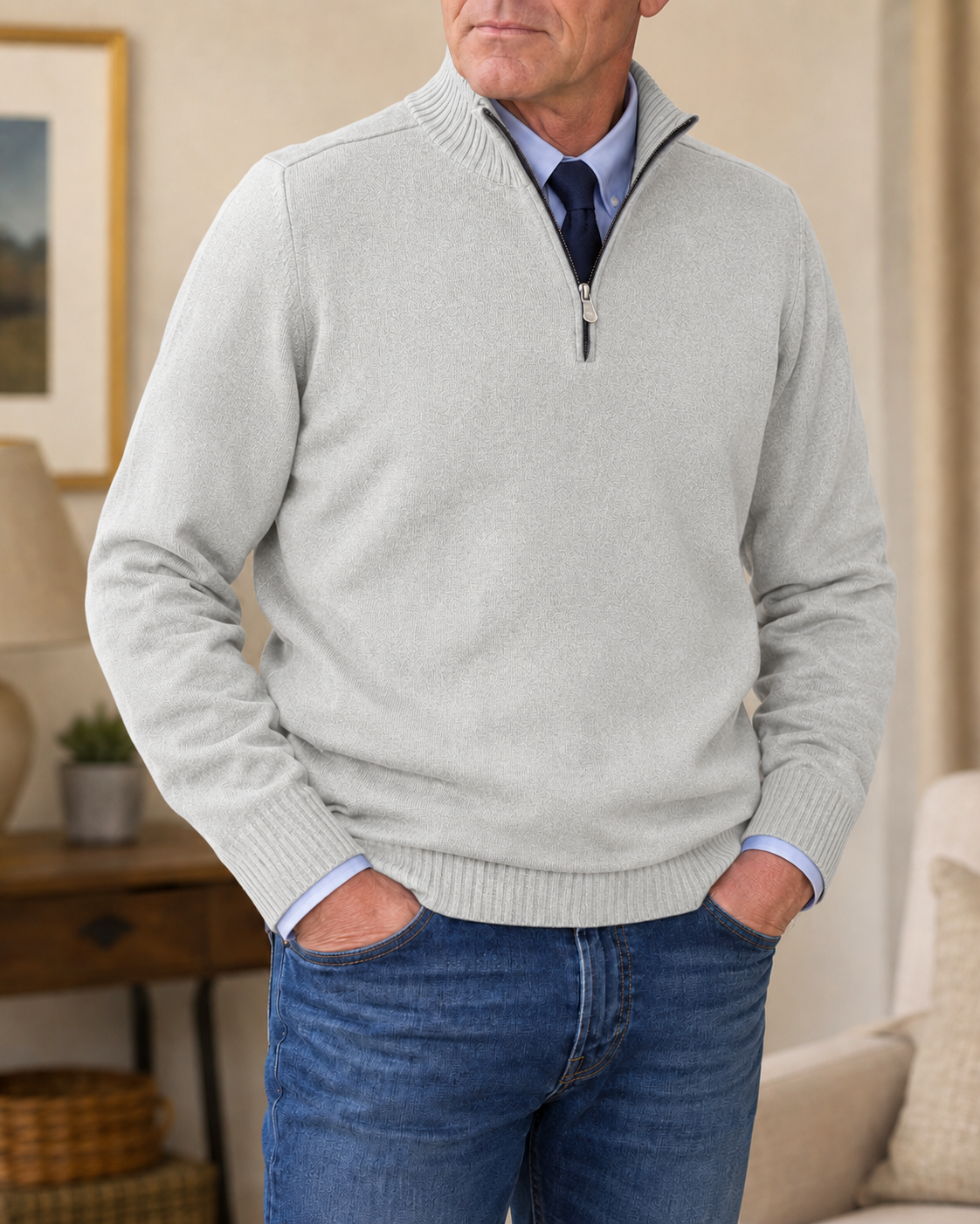 Warren classic quarter-zip sweater in Light Grey