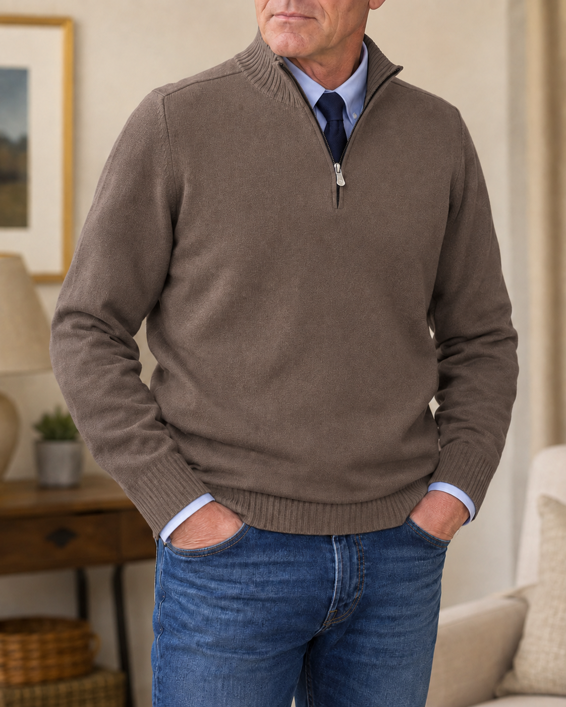 Warren classic quarter-zip sweater in Brown