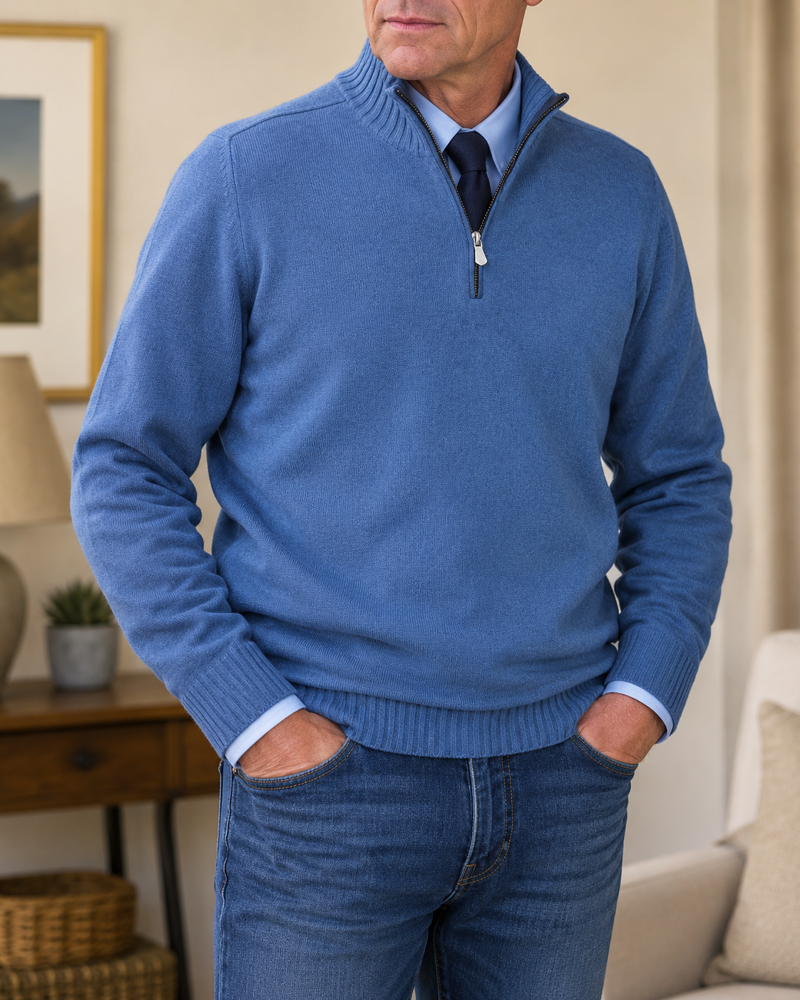 Warren classic quarter-zip sweater in Blue