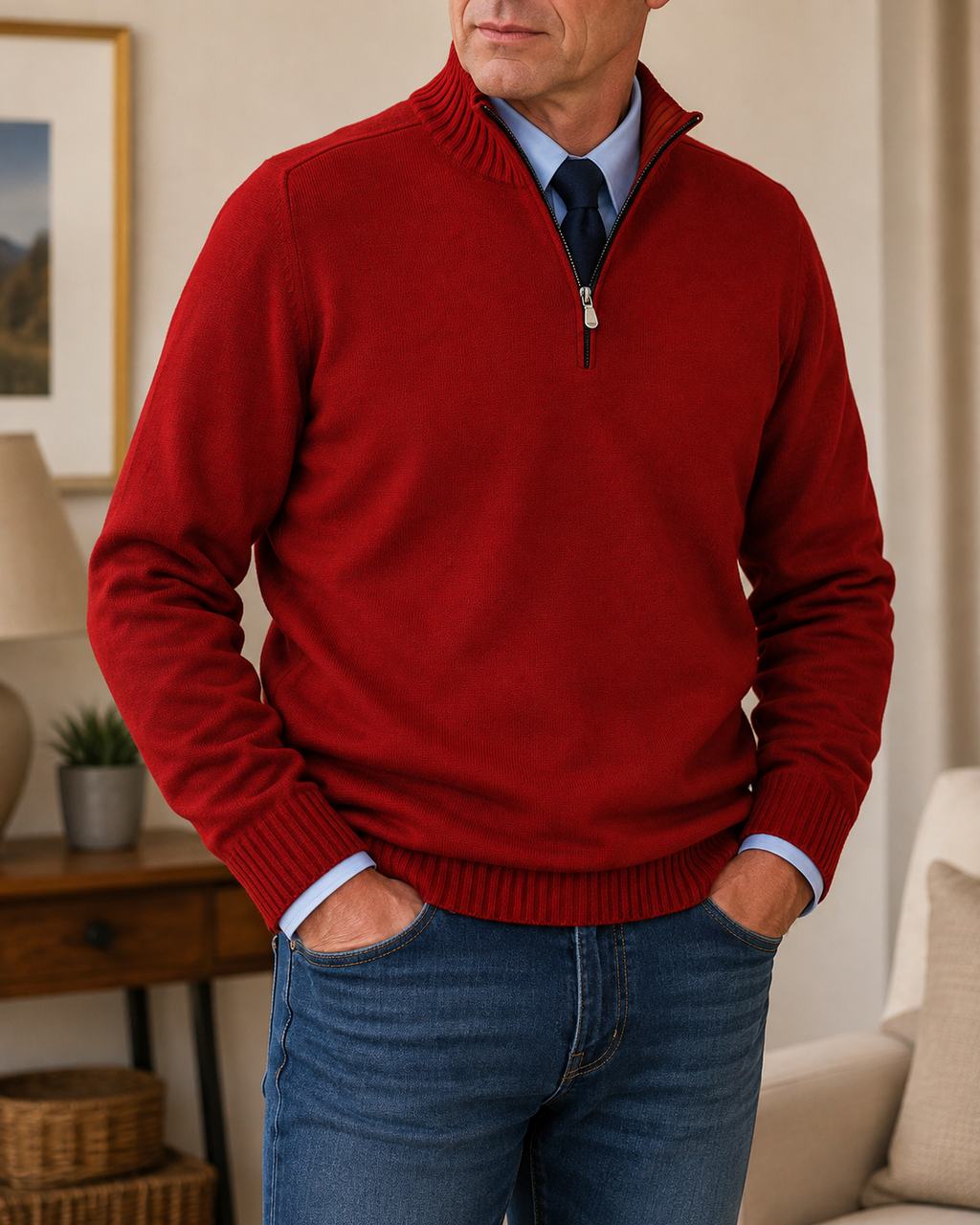 Warren classic quarter-zip sweater in Red